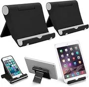 2 Pack Cell Phone Stand for Desk, Foldable Cell Phone Holder Mobile Stand Phone Dock, Adjustable Tablet Stand Holder Compatible with iPhone 12 iPhone 11 Pro Xs X 8 iPad Samsung (Black)