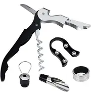 Wine Bottle Opener Set- Champagne Red Wine Corkscrew,Stopper,Pourer 5 pcs Wine Accessories Kit for Wine Lovers Gift Set