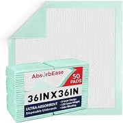 Absorbease Extra Large Incontinence Bed Pads 36x36 Inches (Pack of 50), Super Absorbent Disposable Underpads for Surface Protection, Thick Quilted Chucks Pee Pads for Adults, Kids and Babies, Green