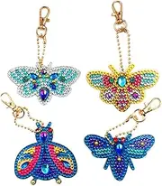 [ROMANSENTIAL] 4pcs Butterfly Bee Diamond Art Painting Keychain Kit Diy Home Decor Present for Women