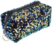 [MUSISALY] Travel Pouch for Women Sequin Makeup Bag Large Capacity Toiletry Bag Zipper Random Style