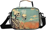 Funny Skeleton Coffee Insulated Lunch Box for Women Men - Ideal for Work, Picnics - Includes Adjustable Shoulder Strap