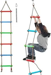 Homodoskey 6.6Ft Climbing Rope Ladder for Kids, Tree Swing with Hanging Strap Kids Disc for Indoor Play Set and Outdoor Tree House,Playground Swing Seat Set