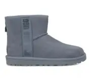 UGG Womens Classic Mini Side Logo II Fur Lined Boots GRAY Suede Size 6 NEW