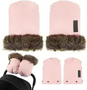 MoMi Hand Warmers for Prams and Buggies, Hand Muffs with Fluffy Fleece and Removable Fur Trim, Warm and Water Resistant, Fastening with Push Heads