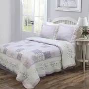 BEAUTIFUL CHIC COTTAGE PURPLE LILAC LAVENDER GREEN FLOWER PATCHWORK QUILT SET