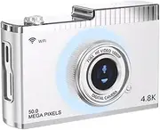 Snblzhef 4K FHD 50MP Digital Camera Auto Focus Camera 2.4inch IPS Screen WiFi Compact Camera with Fill Light for Students White