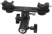 Generic Dual Flash Bracket Hot Shoe Speedlight Stand 1/4inch to 3/8inch Double Hot Shoe Flash Umbrella Holder with 2 Cold Shoe Mount T-Shaped Dual Flash Bracket for DSLR Camera Accessories
