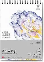 Winsor & Newton 6691002 Drawing Paper in Spiral Pad - 25 Sheets DIN A4, 150 g/m², Fine Grit, Natural White, Acid-Free, Archival Quality, Ageing Resistant for Fineliners, Ink, Colouring Pencils