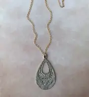 HANDMADE SUNDANCE CHARM NECKLACE GOLD PLATED ARTISAN OXIDIZED SILVER JEWELRY