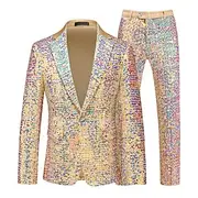 Disco 1980s Pants Outfits Suits Blazers Disco Sequins Solid Color Men's Carnival Costume Masquerade Performance Party Club Adults' Coat Pants