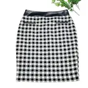 Cynthia Rowley Black White Faux Leather Trim Pencil Skirt Size 6