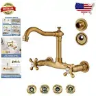 Wall Mounted Vintage Brass Kitchen Faucet with 360 Swivel Spout - 8 Inch Center