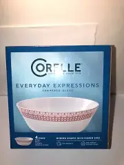 4 NEW Corelle Everyday Expressions Set of 4 Graphic Cereal Bowls Red & White