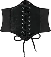 [Durio] Women's Tied Waspie Belt Corset Women's Corset Medieval Corset Elastic Waist Belt for Halloween Party Black XL, black, X-Large