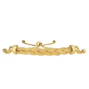 14K Yellow Gold Round Diamond Cut Wheat Adjustable Bracelet With Arched Braided Fox Center, 9.25"