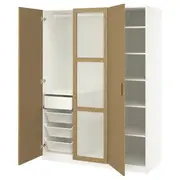PAX / TONSTAD wardrobe combination, white/oak veneer glass, 150x60x201 cm