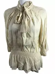 authentic Zara jacquard romantic dressy tie front neck blouse top vanilla S