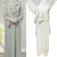 在飛比找ETMall東森購物網優惠-中東跨境女裝長袍馬來印尼阿拉伯蕾絲拼接大碼連衣裙配頭巾Dre