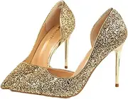 [Holibanna] Comfortable High Heels Sequins Pointed Toe Thin Heel Dress Shoes for Banquet Party Size 36 Eu36.5 Us6 Uk3.5 Golden