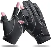 [KEYDUACU] Leather Fishing Gloves for Men and Women 2 Cut Fingers Flexible Great for Photography Fly Fishing Ice Fishing Running Touchscreen Texting Cycling Walking