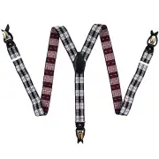 New in box Men's Suspender red grey black plaid elastic braces clips buttons