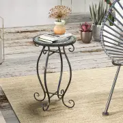 CostwayMosaic Outdoor Side Table with Weather Resistant Ceramic Tile Tabletop-Green