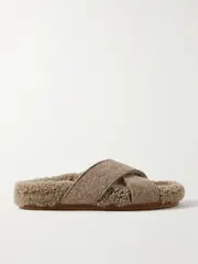 [Ancient Greek Sandals] Ancient Greek Sandals - Anilio Felt And Shearling Slides - Camel - IT39 IT 39 Brown