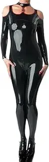 [DAIJES] Black and Red Latex Catsuit with Buckles Long Sleeves Open Holes Rubber Bodysuit Zentai Overall Body Suit
