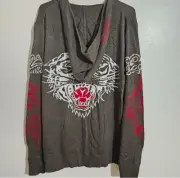 Ed Hardy by Christian Audigier Tiger Wool Blend Full Zip Hoodie Sweater