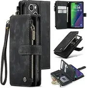 UEEBAI Wallet Case for iPhone 15 6.1 inch, Premium Handmade Durable Leather Phone Case, Card Slots Zipper Case with Magnetic Closure Kickstand Flip Case with Hand Strap - Vintage Black