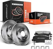 A-Premium 10 inch (256mm) Front Vented Disc Brake Rotors + Ceramic Pads Kit Compatible with Select Hyundai and Kia Models - Accent/Rio 2012 2013 2014 2015 2016 2017, 1.6L, 6-PC Set