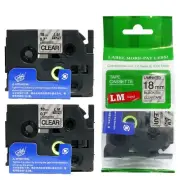 2/Pack 18mm Black on Clear Tape for P-touch Model PTP950W, PT-P950W Printer