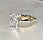 White Radiant Cut Simulated Diamond Women's Engagement Solitaire Ring 925 Silver