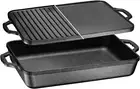 3-In-1 Pre-Seasoned Cast Iron Pan with Reversible Grill Griddle Lid - 17.8"X11"X