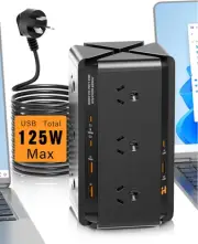 125W Tower Powerboard USB C - 18in1 Power Board Surger Protector, 100W