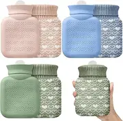 Amylove 3 Pcs Mini Hot Water Bottle 320ml Silicone Cold Compress with Cover Microwave Water Bottles Small Hot Water Bag for Travel Pain Relief Holiday Gifts(Beige, Green, Blue)