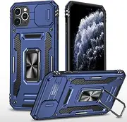 Ylzhe for iPhone 11 Pro Max Phone Case with Slide Camera Cover 360° Kickstand Ring Holder,Heavy Duty Protective Shockproof Phone Back Military Grade Protective Cover for Case 11 Pro Max Navy Blue