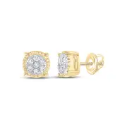 10k Yellow Gold Round Diamond Flower Cluster Earrings 1/10 Cttw