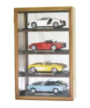 Car Display Case Walnut 4 Tier Diecast 1/18 Model Mirrored Wood Wall Toy Cabinet