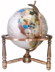 LIMITED EDITION 19-Inch Tall White Pearl Ocean Table Top Gemstone World Globe