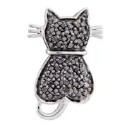 14k White Gold Black Diamond Kitty Cat Feline Pendant 1/4 Cttw