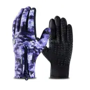 1Pair Outdoor Waterproof Camouflage Sports Touch Screen Ski Gloves Hiking Fishing Full Finger Zipper Gloves Purple camouflage_M
