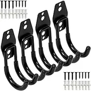 Wall Mount Double Hook,Heavy Duty Steel Garage Storage Utility Hooks with Anti-Slip Coating,Load Capacity 66 LB (4 Pack Black 2.8" Round J Hook)