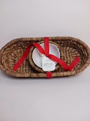 NEW Hallmark Appetizer Serving Set Basket & White Ceramic Bowl Chips & Dip NWT