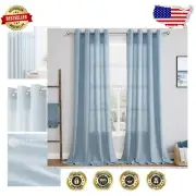 Elegant Light Filtering Linen Blend Curtains 108in Grommet Panels - Dusty Blue
