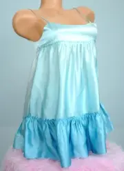 Lacey Parker 100% Silk Blue Ruffled Babydoll Shiny Satin Sissy Camisole Top XS S