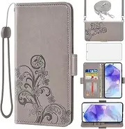 [Asuwish] Mobile Phone Case for Samsung Galaxy A55 5G Case with Glass Film Screen Protector and Card Slot Foldable Leather Wallet Stand A 55 55A A555G Mobile Phone Cases Protective Tempered Glass Screen
