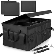 Car Trunk Organizer, Vehicle Boot Organizer 60L Collapsible Multi Compartment Boot Tidy Storage Box for SUVs, RV, Sedans, 600D Adjustable Auto Back Cargo Organisers Car Accessories (Black-60L)