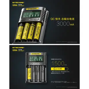 【台中鋰電】奈特柯爾 NITECORE UM4 智能USB充電器 3A充電 鋰電池 18650 D4 i2 i8 SC4